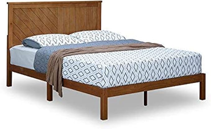 MUSEHOMEINC Solid Wood Platform Bed with Headboard for Bedroom,Wood Slat Support & No Box Spring Needed, Unique Style Design,Queen
