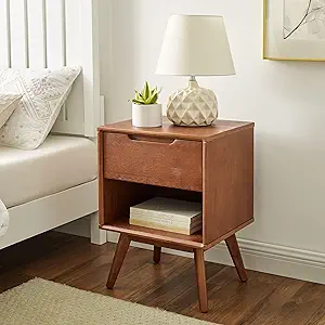 Solid Wood Nightstand Modern Bedside Table with Storage Drawer and Open Wood Shelf/End Table, for Living Room, Bedroom, Wooden Night Stand,Easy Assembly